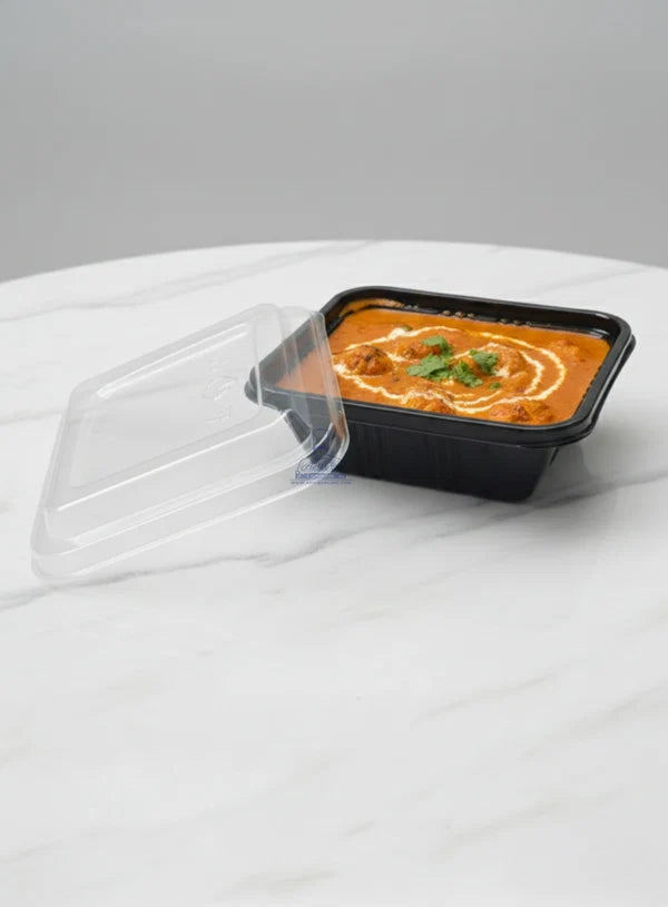 Black Rectangular PVC Container with Clear Lid | Pastry Box | Mini Dessert Package