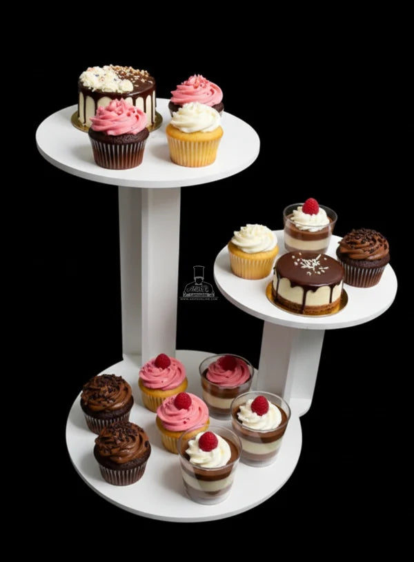 Dual-Tier Offset Cake & Cupcake Display Stand Set | 1 Piece Pack | (MOQ 12 PCS)