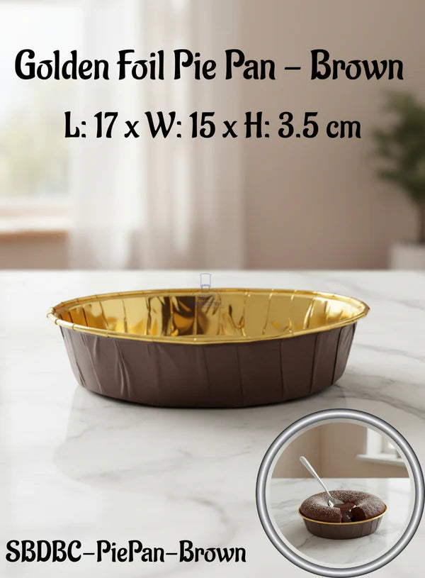 Golden Foil Coated Bake and Serve Pie Pan - Brown |5 Piece Pack|L: 17 x W: 15 x H: 3.5 cm|