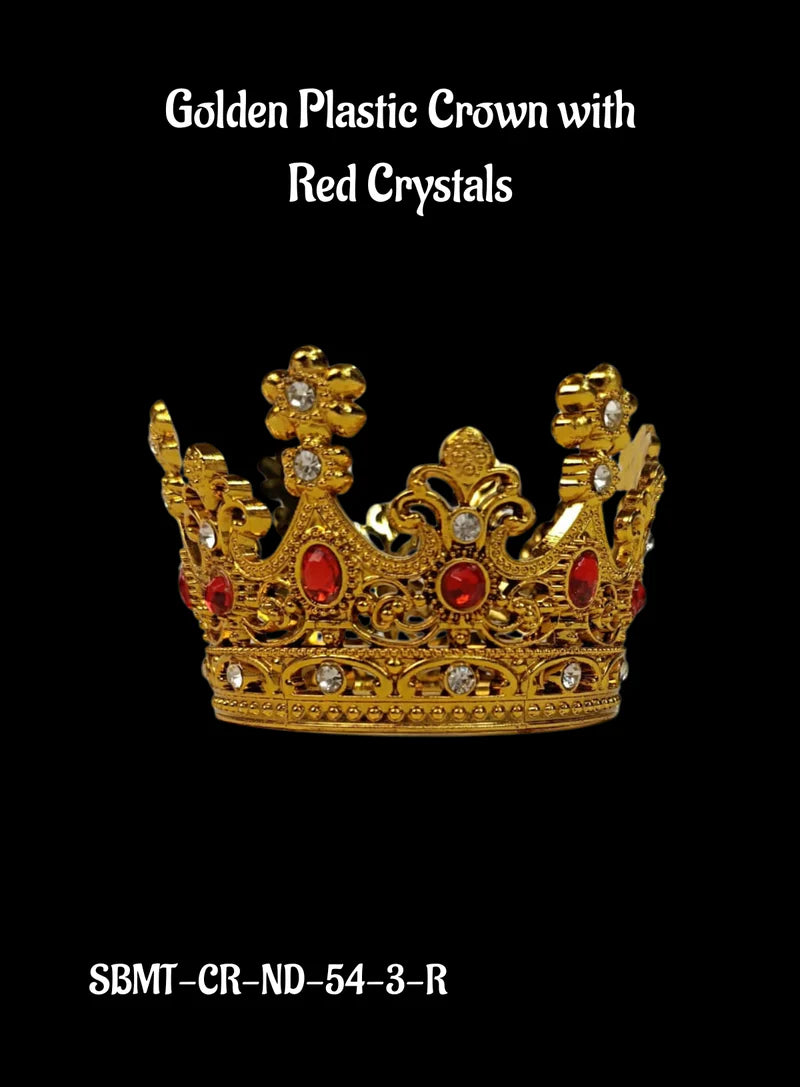 Golden Plastic Crown with Red Crystals Cake Topper (SBMT-CR-ND-54-3-R) (MOQ 12 PCS) (OD)