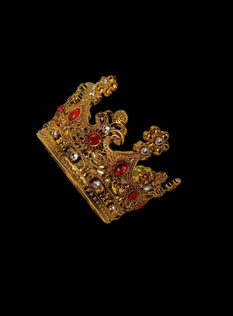 Golden Plastic Crown with Red Crystals Cake Topper (SBMT-CR-ND-54-3-R) (MOQ 12 PCS) (OD)