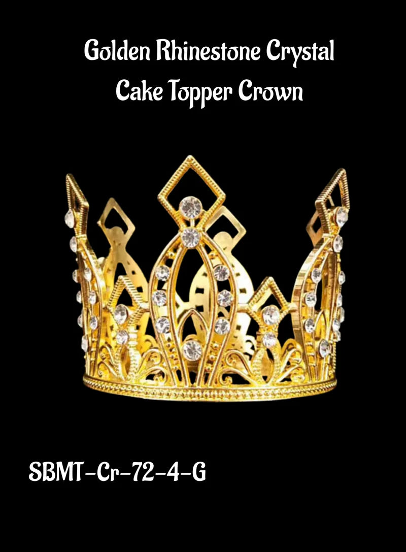 Golden Rhinestone Crystal Cake Topper Crown (SBMT-Cr-72-4-G) (MOQ 12 PCS)