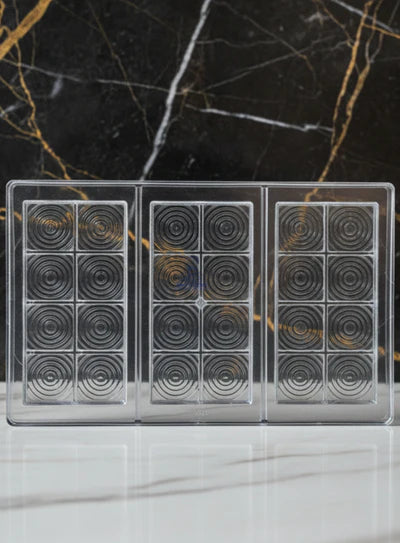 Heavy Bakers Polycarbonate Chocolate 3 Bar Mold with Square 8 Cavities Each Bar and Concentric Circle Design Chocolate Mould |SBPS-109|1 Piece|  (MOQ 12 PCS)  (AED)