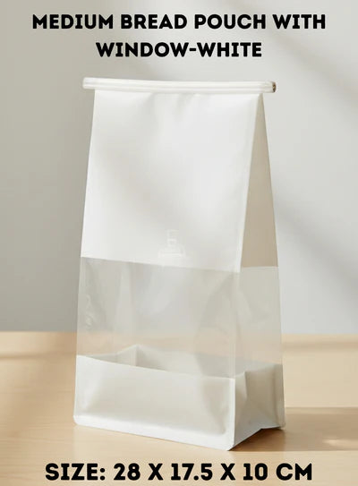 Medium bread pouch With Window-White - (28 X 17.5 X 10 cm) (Pack of 10) (SB-ZP-15) (MOQ 12 PACK)
