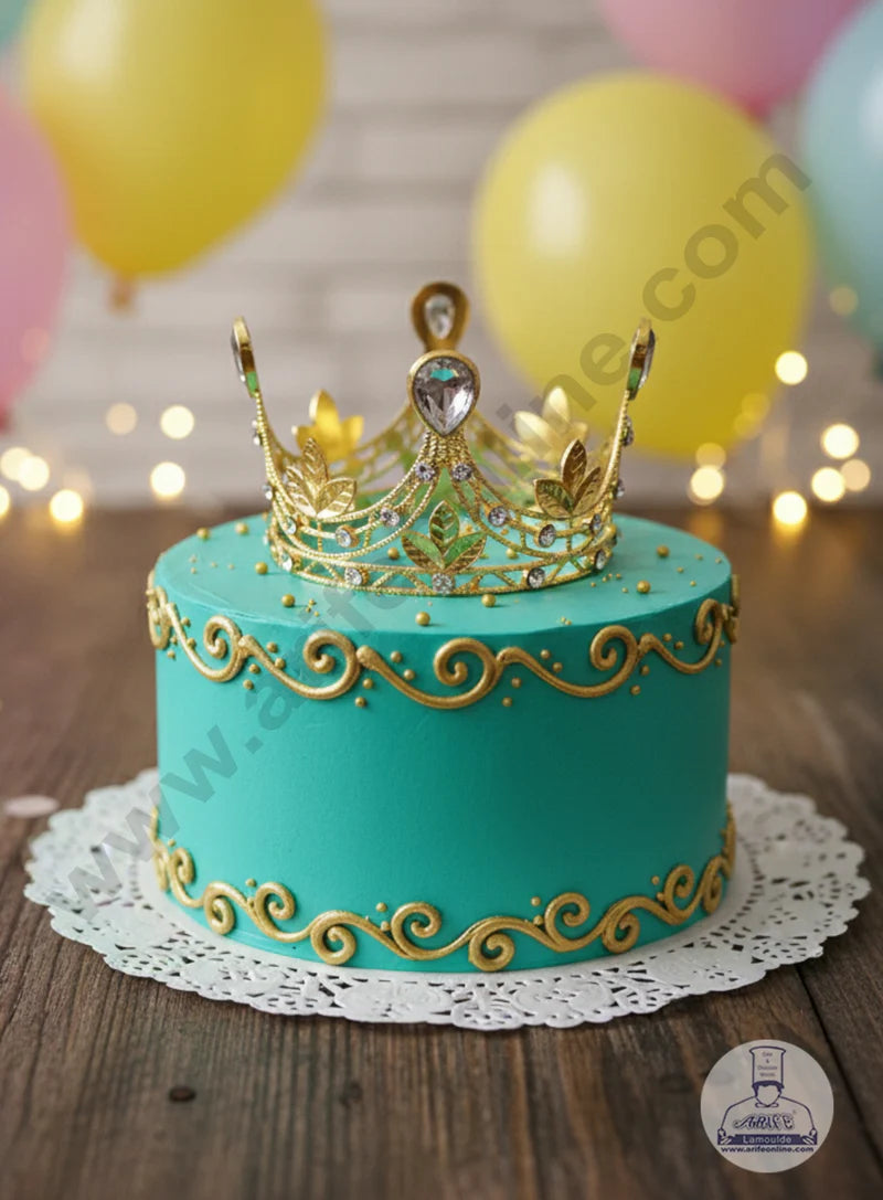 Mini Gold Leaf and Gem Cake Topper Crown - SBCR-72-9-G (MOQ 12 PCS)