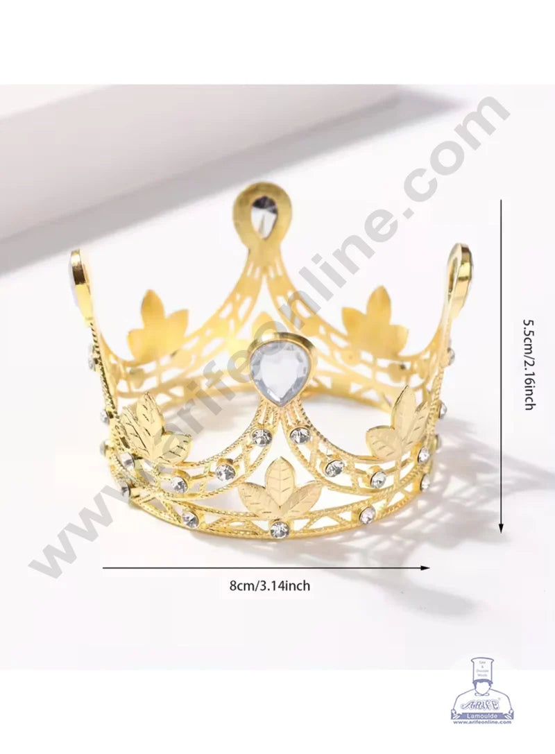 Mini Gold Leaf and Gem Cake Topper Crown - SBCR-72-9-G (MOQ 12 PCS)