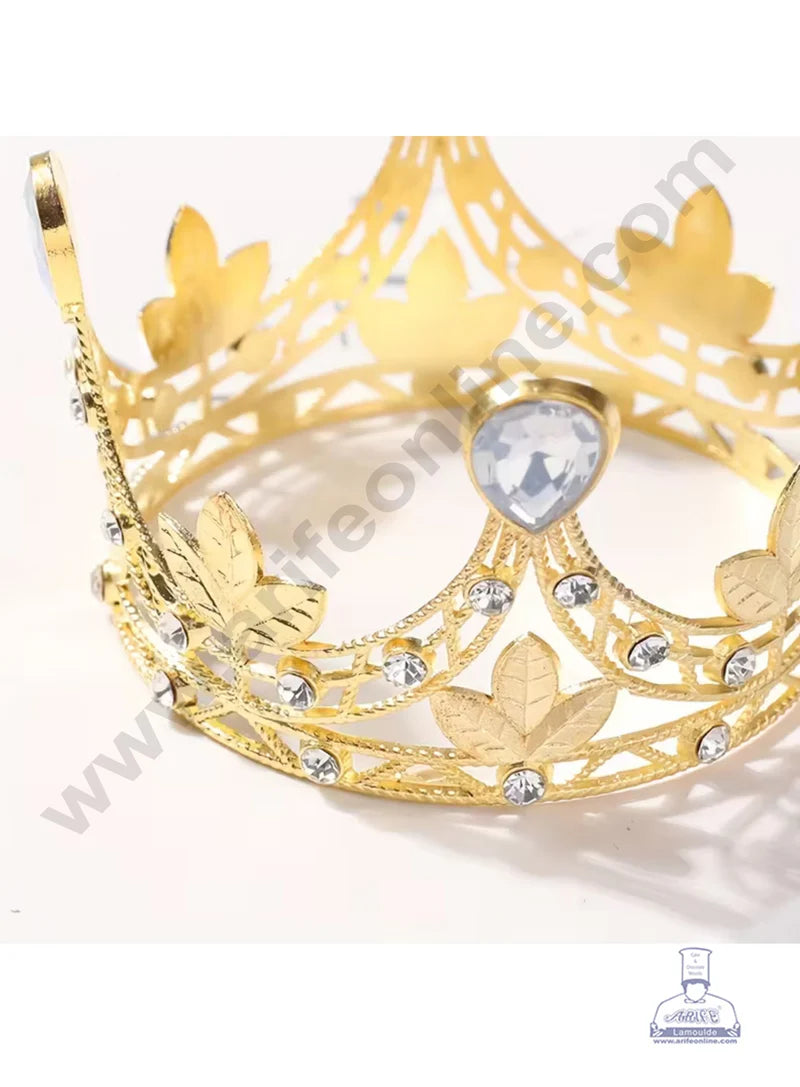 Mini Gold Leaf and Gem Cake Topper Crown - SBCR-72-9-G (MOQ 12 PCS)