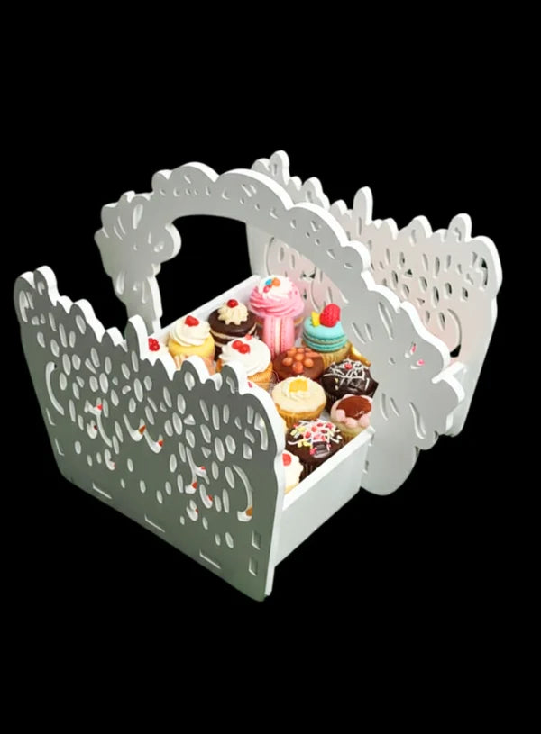 Ornate Lace-Cut Dessert Basket Stand Set | 1 Piece Pack | (MOQ 12 PCS)