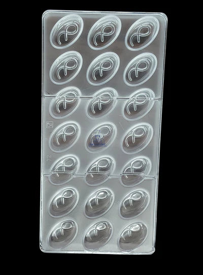 Regular Bakers 21-Cavity Polycarbonate Oval Swirl Chocolate Mold |SBPS-72|1 Piece| (MOQ 12 PCS) (ADD)