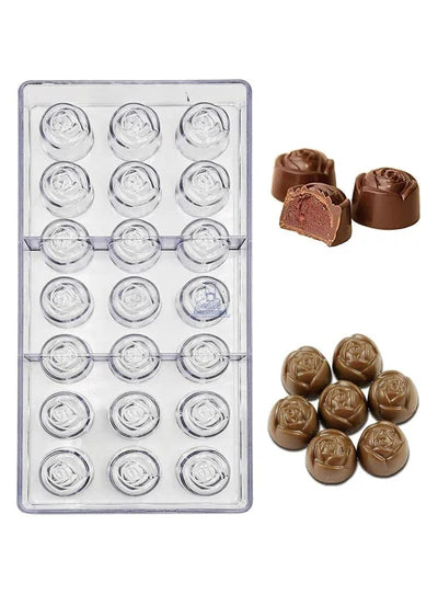 Regular Bakers 21-Cavity Polycarbonate Rose Flower Chocolate Mold |SBPS-32|1 Piece| (MOQ 12 PCS) (ADD)