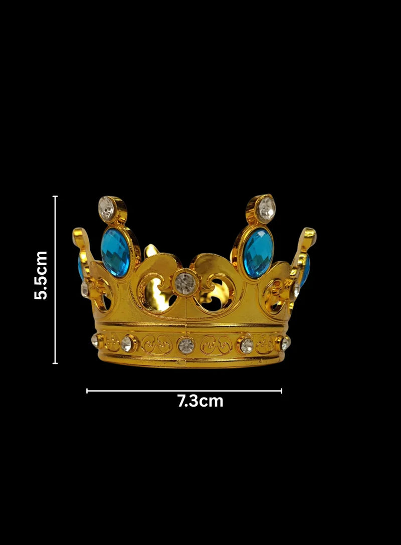 Royal Gold Plastic Crown with Blue Jewels Cake Topper ( SBMT-CR-ND-54-2-B) (MOQ 12 PCS) (OD)