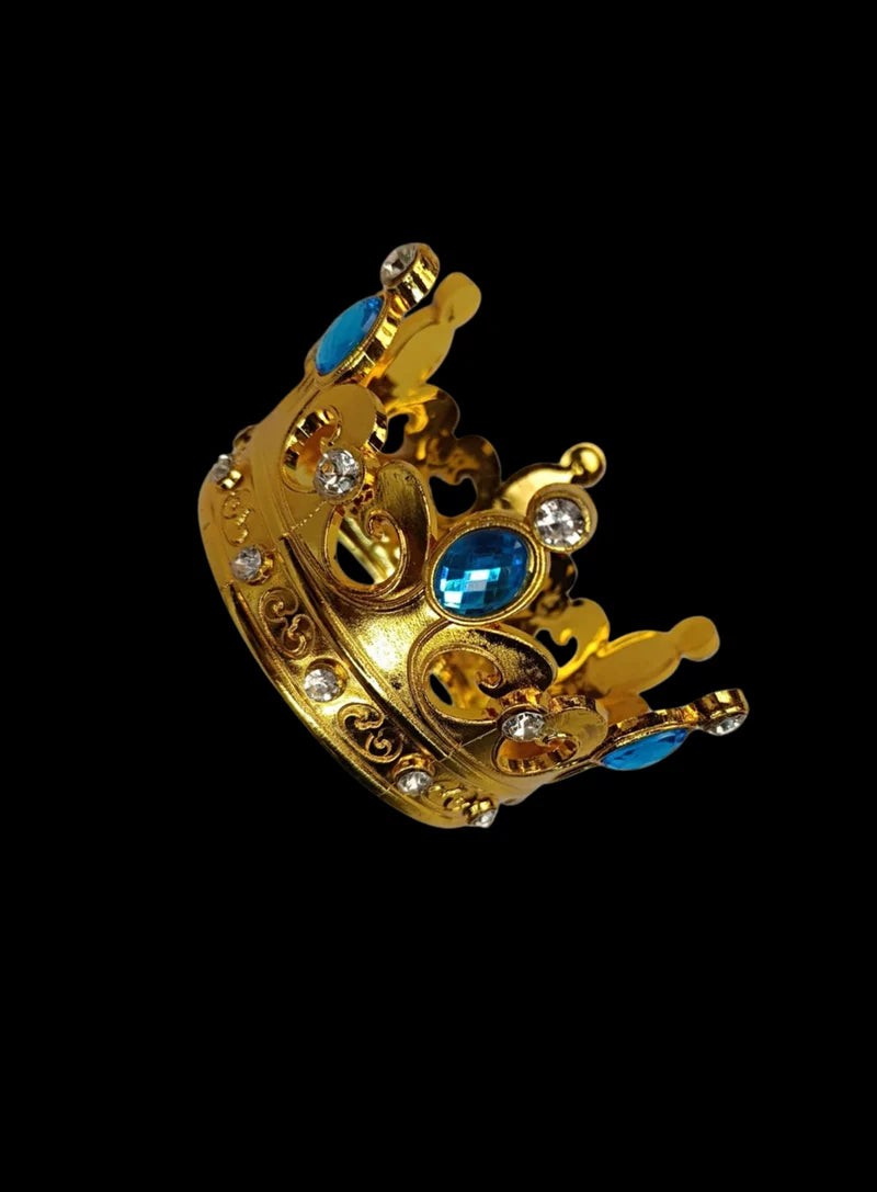 Royal Gold Plastic Crown with Blue Jewels Cake Topper ( SBMT-CR-ND-54-2-B) (MOQ 12 PCS) (OD)
