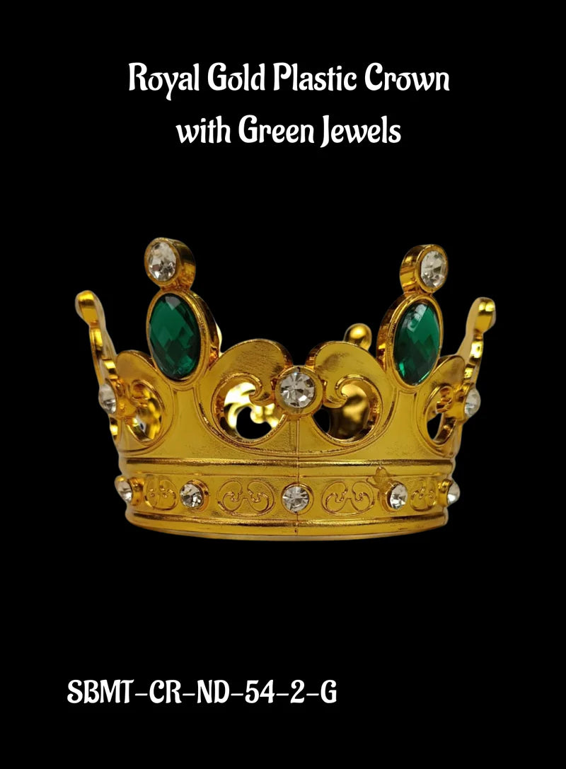 Royal Gold Plastic Crown with Green Jewels Cake Topper (SBMT-CR-ND-54-2-G) (MOQ 12 PCS) (OD)
