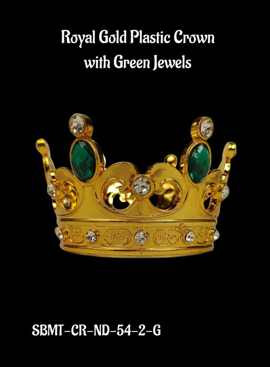 Royal Gold Plastic Crown with Green Jewels Cake Topper (SBMT-CR-ND-54-2-G) (MOQ 12 PCS) (OD)