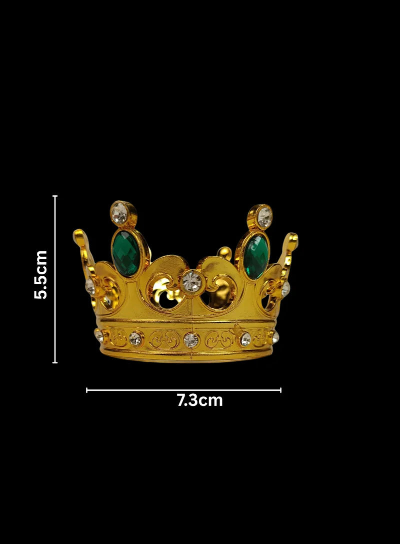 Royal Gold Plastic Crown with Green Jewels Cake Topper (SBMT-CR-ND-54-2-G) (MOQ 12 PCS) (OD)