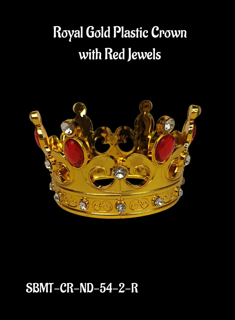 Royal Gold Plastic Crown with Red Jewels Cake Topper (SBMT-CR-ND-54-2-R) (MOQ 12 PCS) (OD)