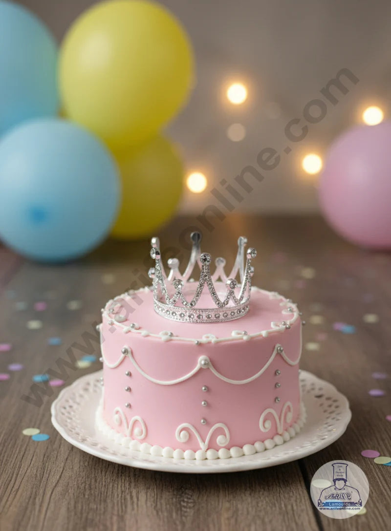 Silver Mini Gem and Leaf Tiara Cake Topper Crown - SBCR-72-11-S (MOQ 12 PCS) (LD)