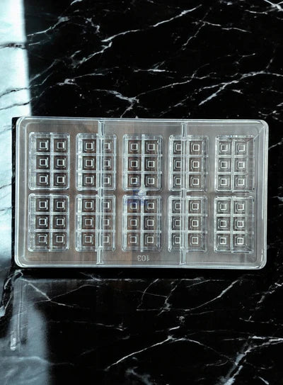 Small Bakers 10 Cavity Polycarbonate Chocolate Bar Mold with square texture |SBPS-103|1 Piece| (MOQ 12 PCS) (UD)