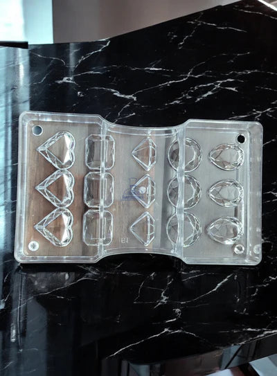 Small Bakers 15-Cavity Polycarbonate Gemstone, Heart, Rectangular, Circular faceted, Teardrop Shape Chocolate Mold |SBPS-61|1 Piece| (MOQ 12 PCS) (UD)