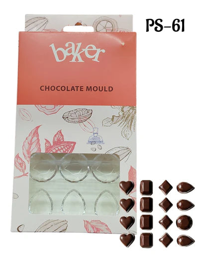 Small Bakers 15-Cavity Polycarbonate Gemstone, Heart, Rectangular, Circular faceted, Teardrop Shape Chocolate Mold |SBPS-61|1 Piece| (MOQ 12 PCS) (UD)