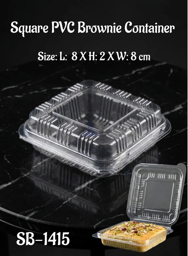 Square PVC Brownie Container With Attached Lid | Mini Dessert Package
