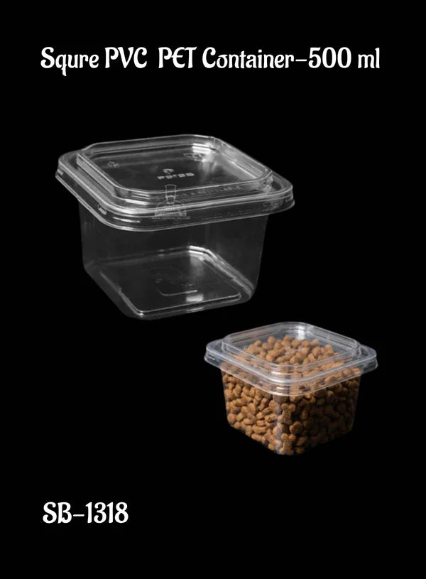 Square PVC PET Dessert Container 500ml with Lid – Clear Food-Grade Box for Cakes, Tiramisu, Pastries & Takeaway (SB-1318)