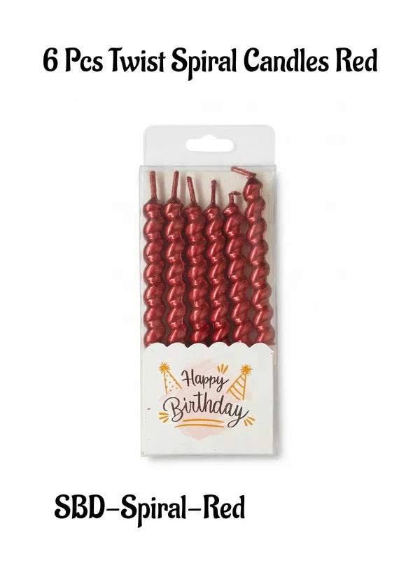Twist Spiral Metallic Candles in Holder (Red) 6 Pcs - For Party Decoration Cake and Cupcake (SBD-Spiral-Red) (MOQ 12 SET)