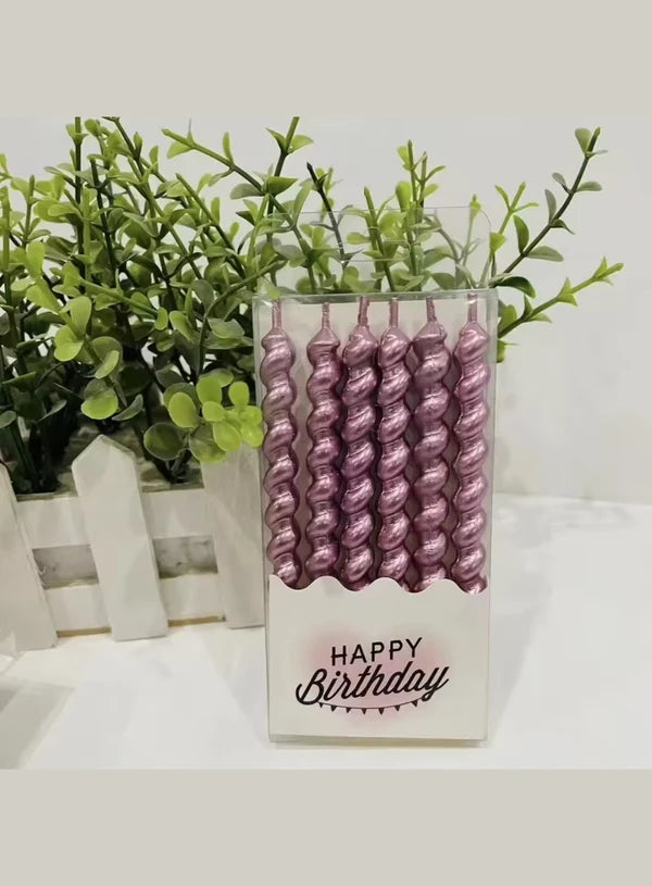 Twist Spiral Metallic Candles in Holder (Rose Gold) 6 Pcs - For Party Decoration Cake and Cupcake (SBD-Spiral-Rose)