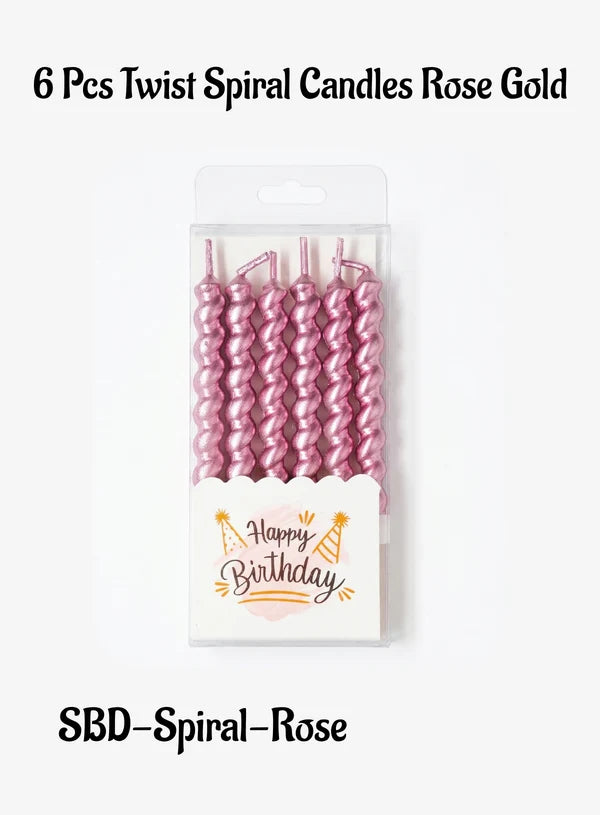 Twist Spiral Metallic Candles in Holder (Rose Gold) 6 Pcs - For Party Decoration Cake and Cupcake (SBD-Spiral-Rose)