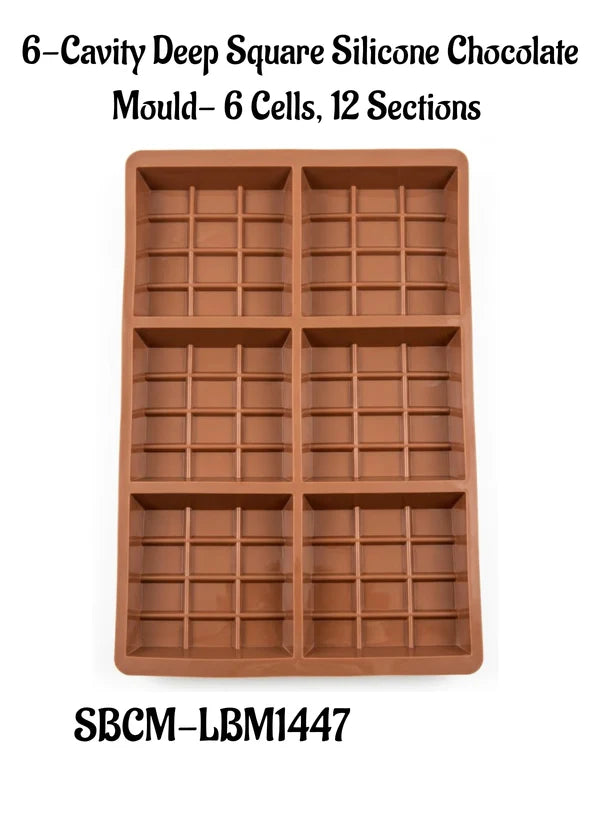 6 Cavity Deep Square Silicone Mould Kunafa Chocolate Silicone Mould | Pistachio Kunafa Chocolate 6 Cells 12 Sections Mould (Design-12) (MOQ 12 PCS)