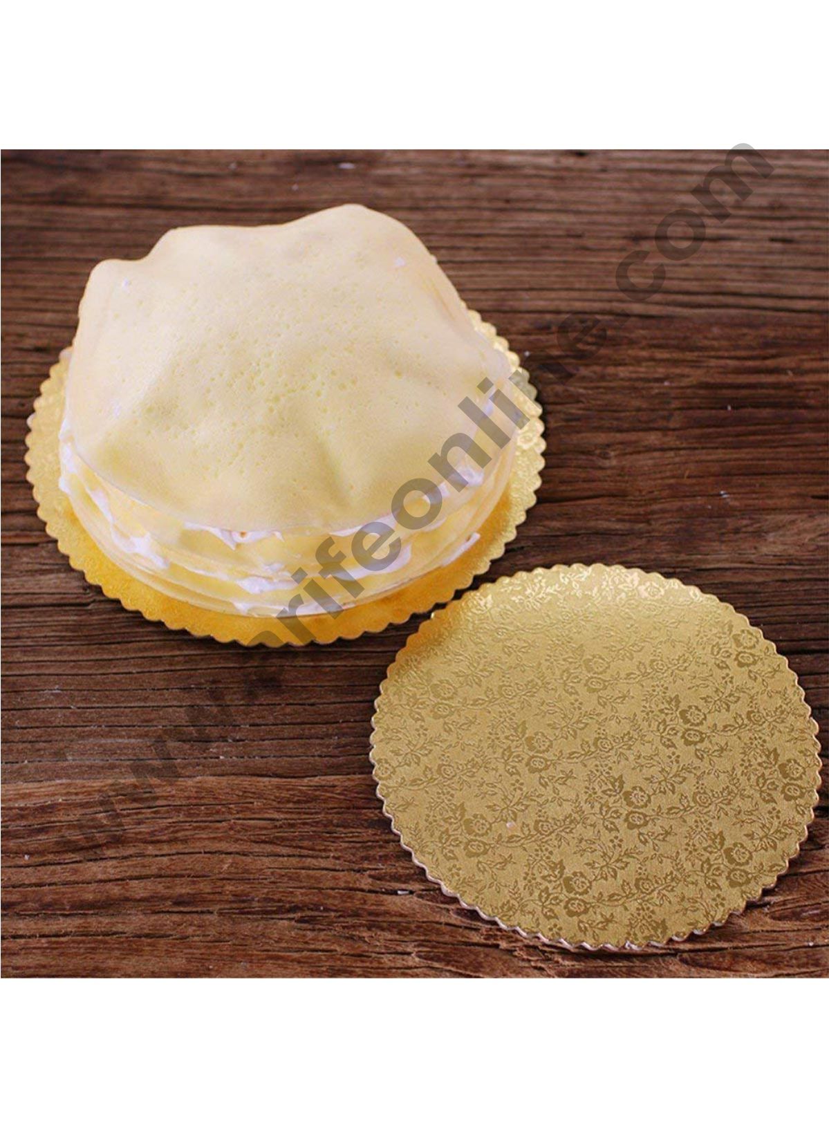 Cake Decor Gold Design Flower Print Glossy Corrugated Cake Board Base 9 Inch Diameter for Half and 1Kg Cakes- Pack of 10Pcs