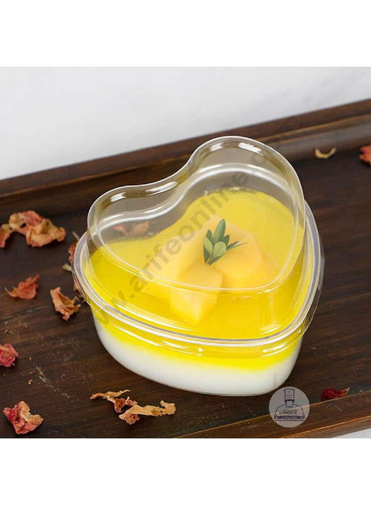 Heart Shape Transparent Mousse Cups with Lids | Dessert Cups | Pudding Jars | Mini Parfait Cups - Small   (MOQ 500 PCS) (L.5)