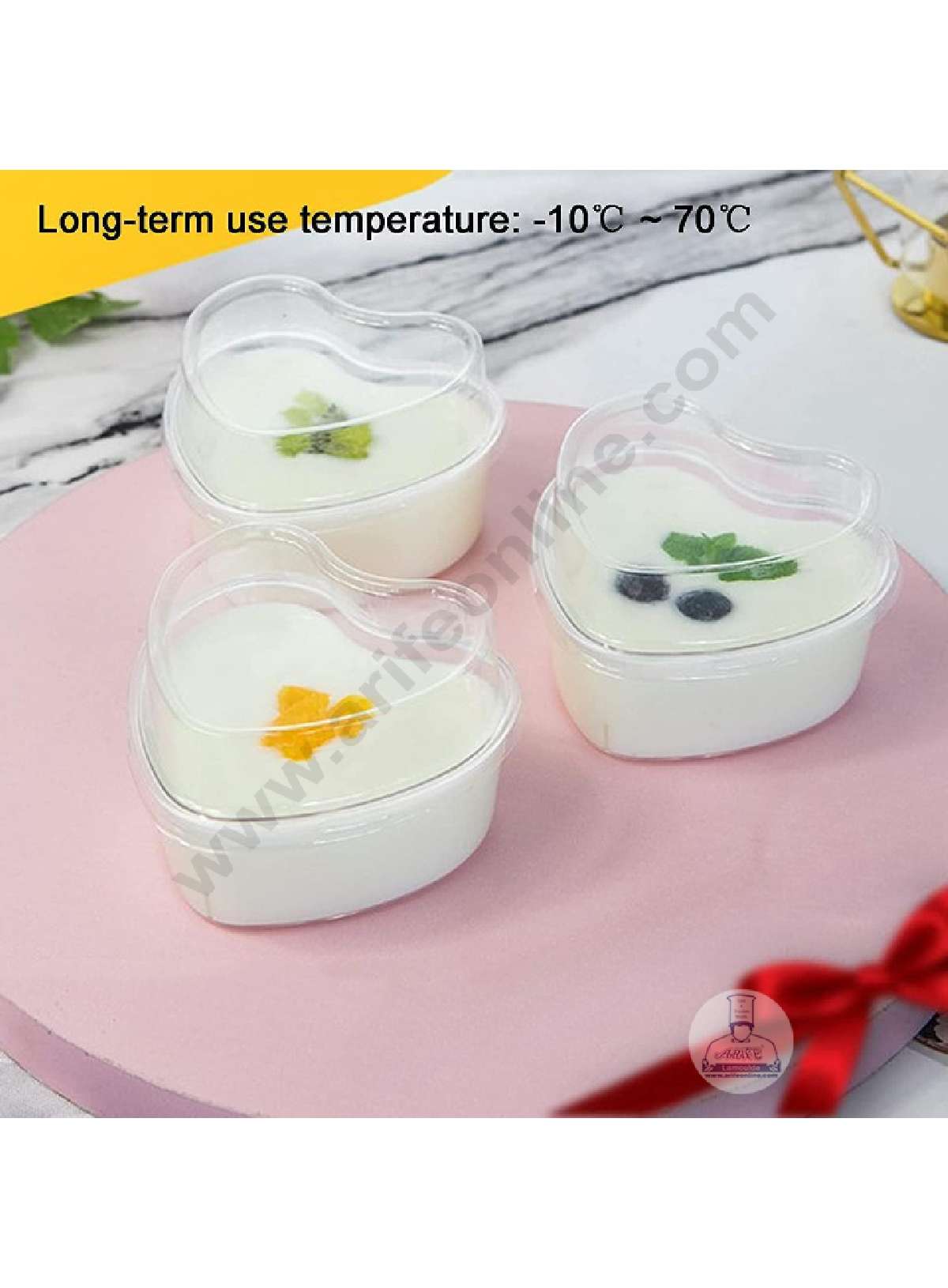 Heart Shape Transparent Mousse Cups with Lids | Dessert Cups | Pudding Jars | Mini Parfait Cups - Small   (MOQ 500 PCS) (L.5)
