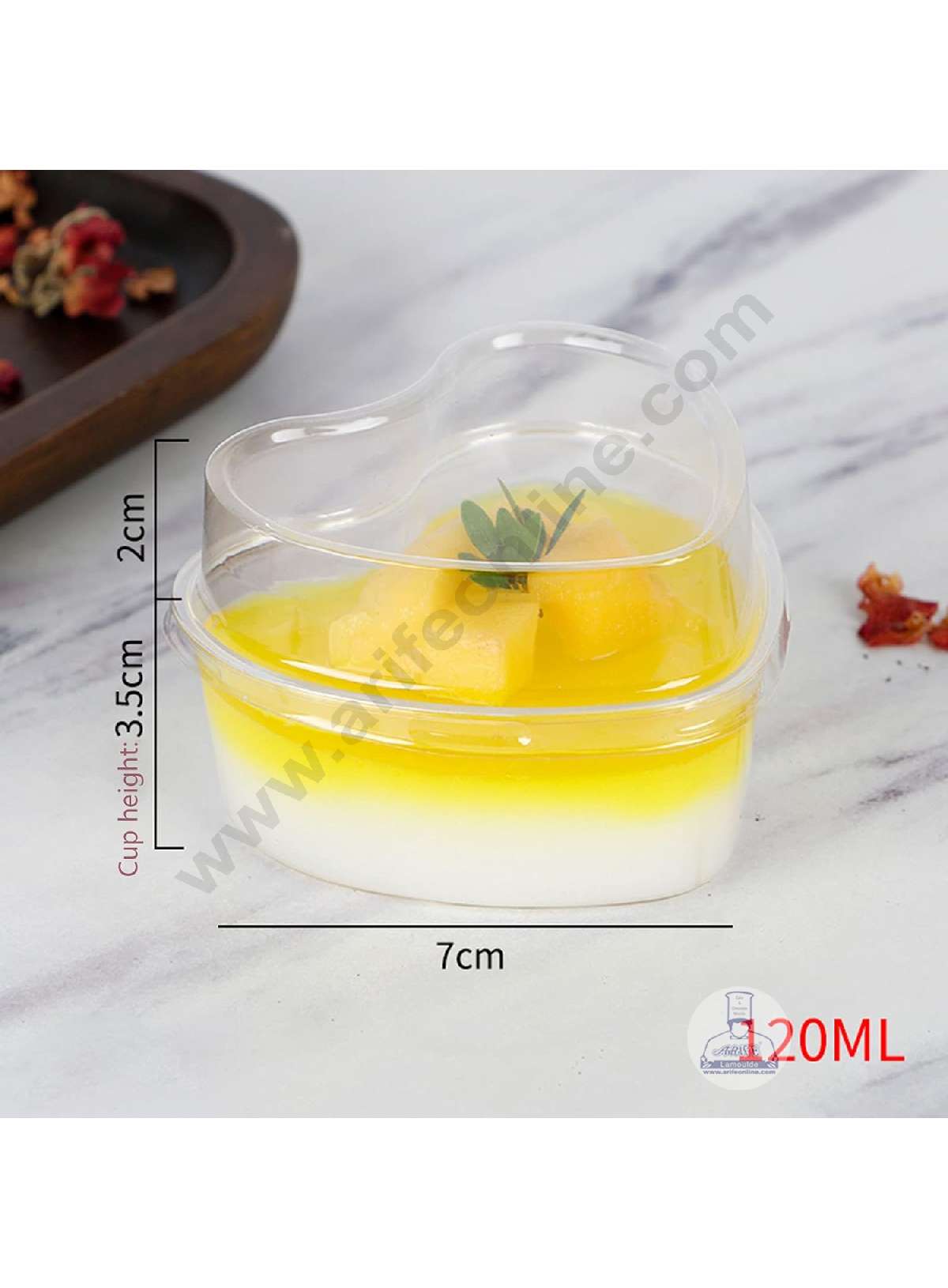 Heart Shape Transparent Mousse Cups with Lids | Dessert Cups | Pudding Jars | Mini Parfait Cups - Small   (MOQ 500 PCS) (L.5)