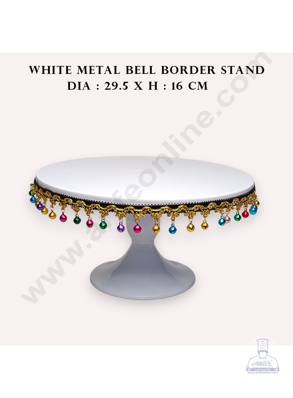 White Metal Cake Stand with Small Bells Border | Dessert Stand | Cupcake Stand (MOQ 6 PCS)
