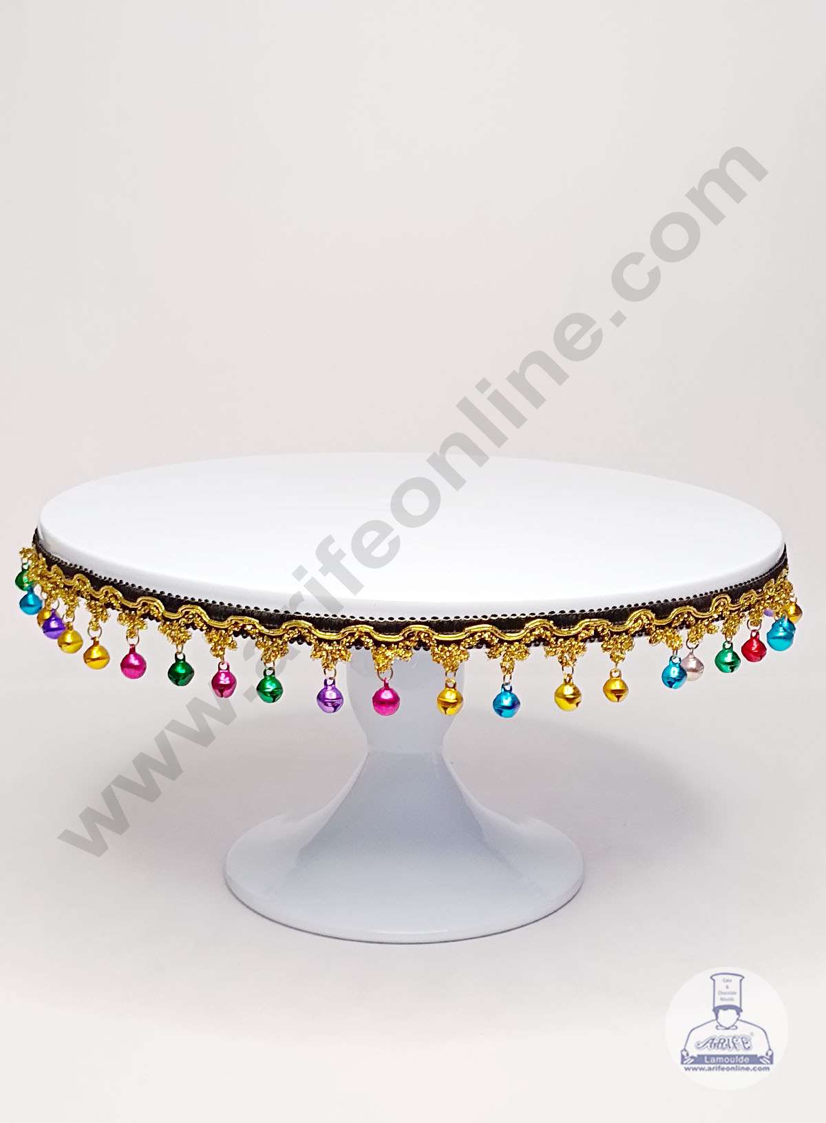 White Metal Cake Stand with Small Bells Border | Dessert Stand | Cupcake Stand (MOQ 6 PCS)