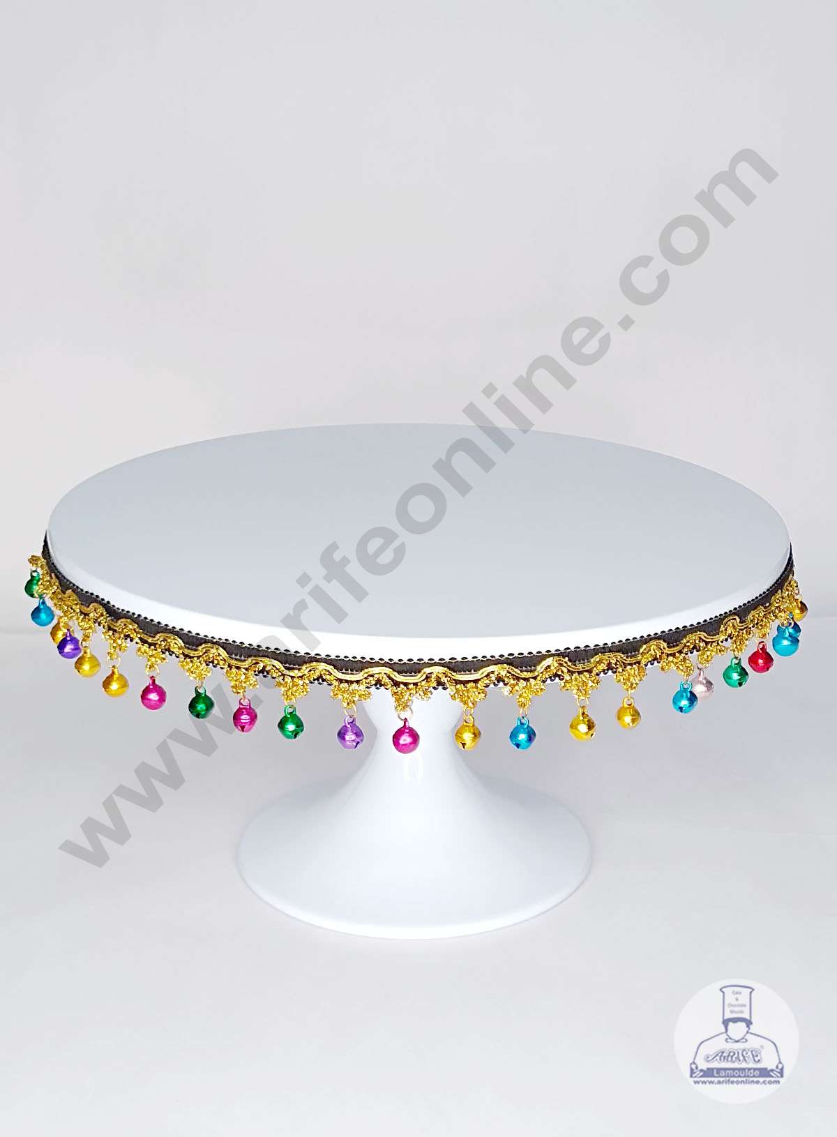 White Metal Cake Stand with Small Bells Border | Dessert Stand | Cupcake Stand (MOQ 6 PCS)
