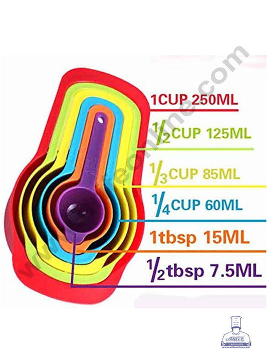 6 in 1 Plastic Measuring Cups and Spoon, Multicolor Cups and Spoon Set  (MOQ 12 PCS)