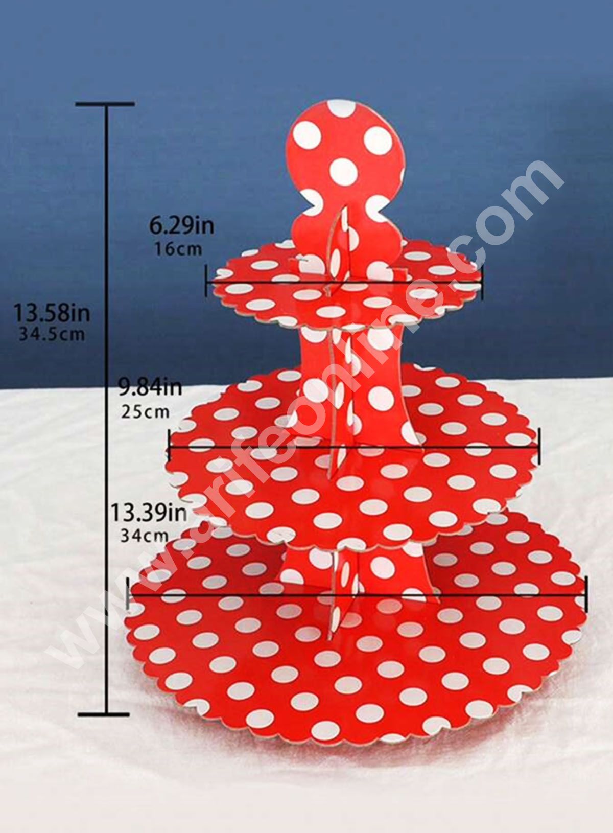 Cake Decor™ 3 Tier Large Polka Dots Printed Round Cardboard Cupcake Stand