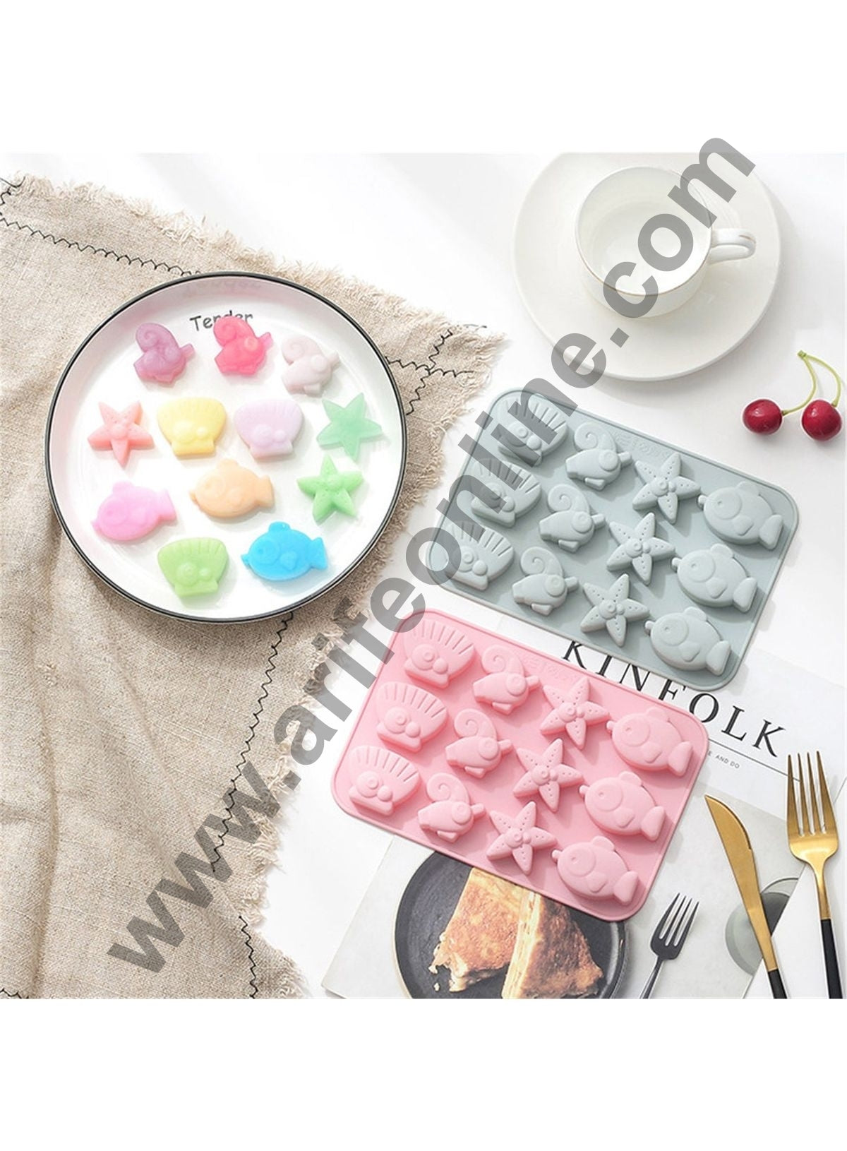 Cake Decor 12 Cavity Silicone Chocolate Mould Sea Life Theme Fish Star Shells Silicon Jelly Candy Moulds
