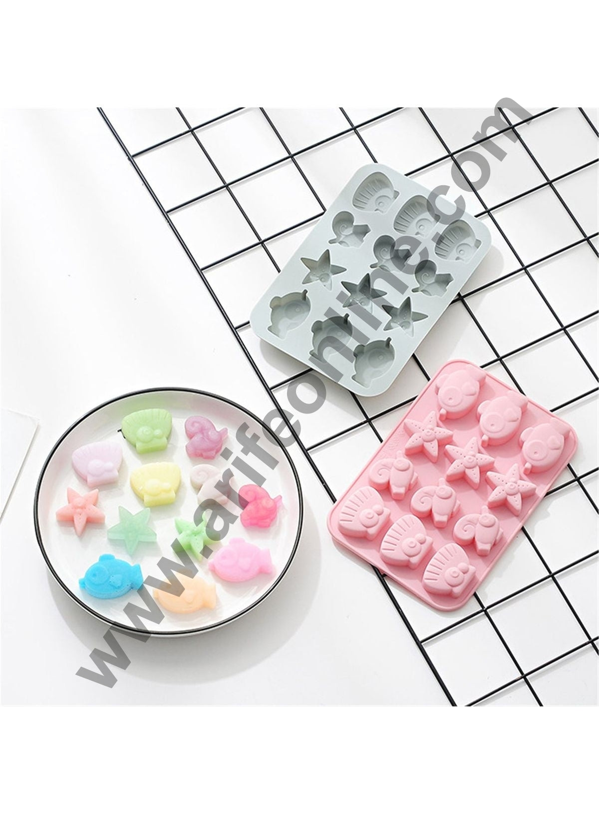 Cake Decor 12 Cavity Silicone Chocolate Mould Sea Life Theme Fish Star Shells Silicon Jelly Candy Moulds