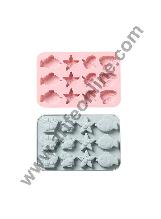 Cake Decor 12 Cavity Silicone Chocolate Mould Sea Life Theme Fish Star Shells Silicon Jelly Candy Moulds