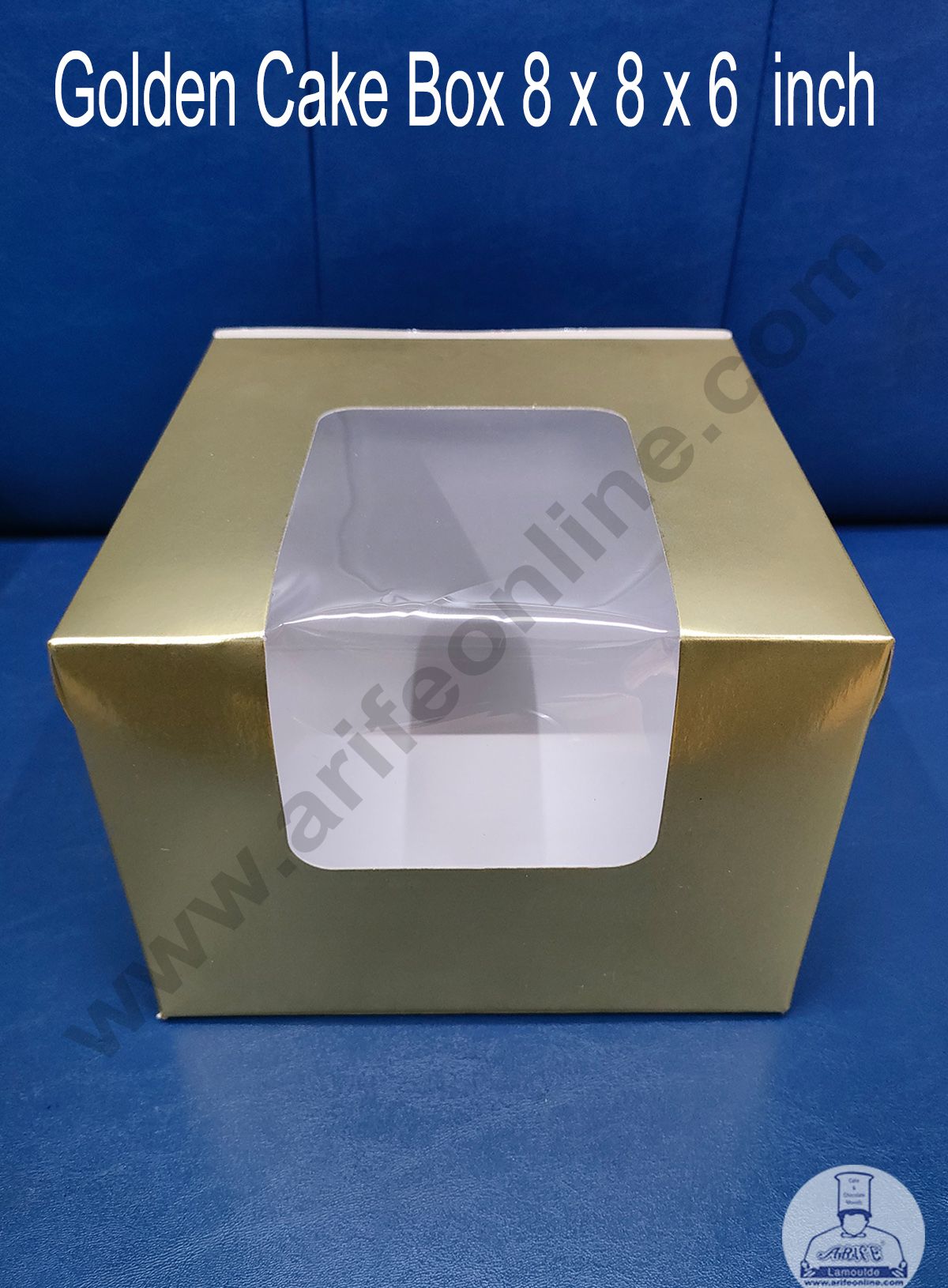 Cake Decor 1/2 kg Golden Cake Box Packaging with Clear Display Rectangle Window 8 x 8 x 6 Inch (Pack of 5pcs)