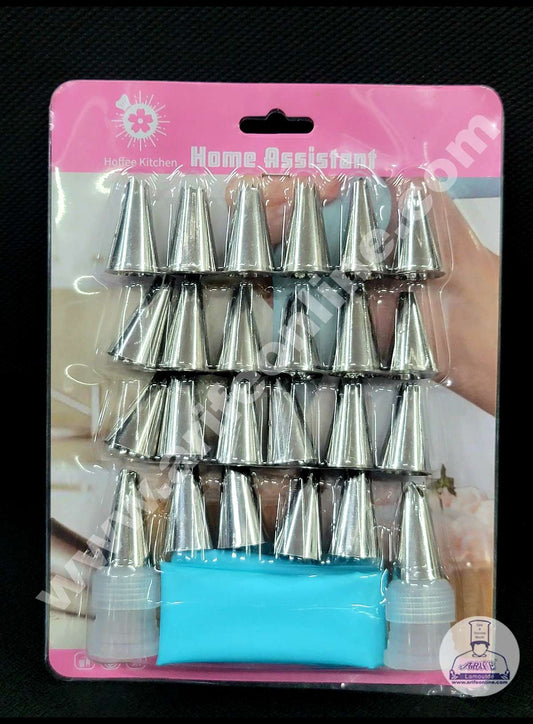 Cake Decor 24 Pc Nozzle, 2 Coupler , 1 Silicon Piping Bag Nozzle Set Pastry Tips Cupcake Cake Decorating Nozzle SBNO-136