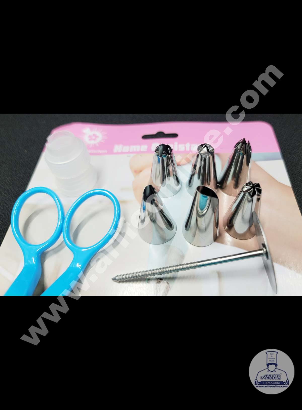 Cake Decor 6 Pcs Nozzle, 1 Coupler, 1 Rose Nail, 1 Piping Bag & 1 Flower Lifter Set Pastry Tips Cupcake Cake Decorating Nozzle