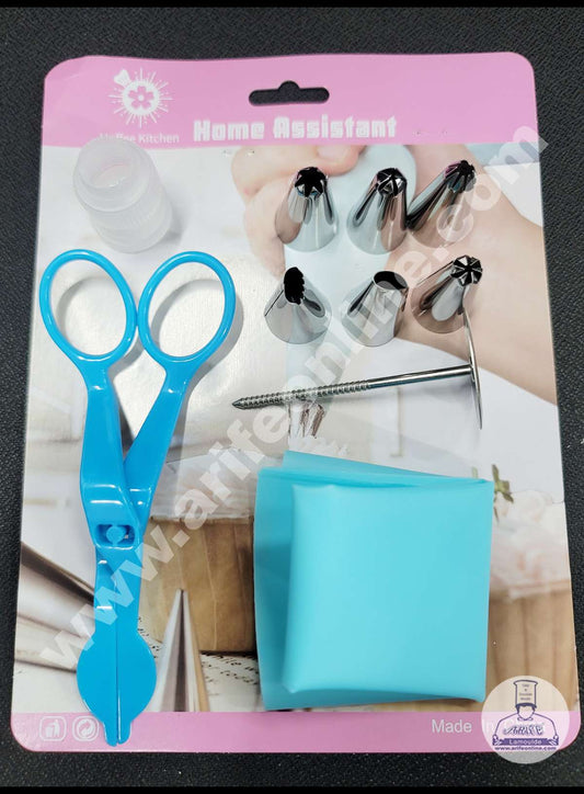 Cake Decor 6 Pcs Nozzle, 1 Coupler, 1 Rose Nail, 1 Piping Bag & 1 Flower Lifter Set Pastry Tips Cupcake Cake Decorating Nozzle