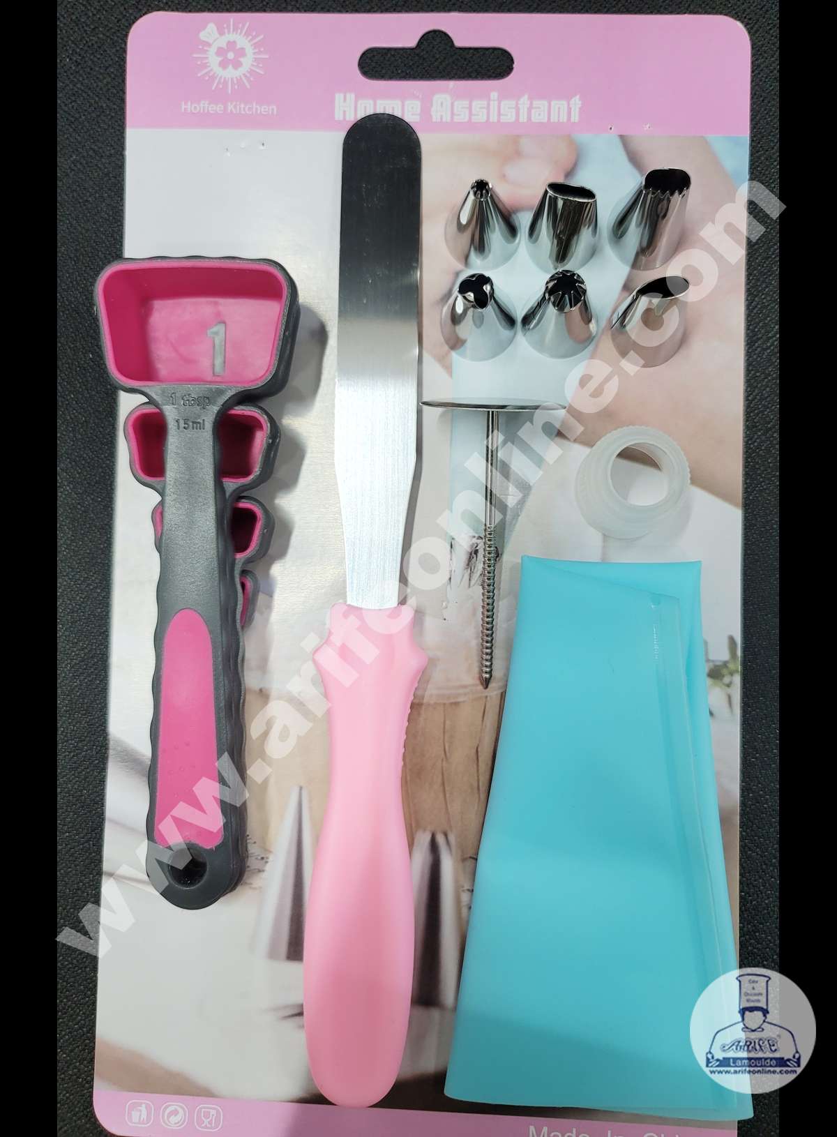 Cake Decor 6 Pcs Nozzle, 1 Coupler, 1 Rose Nail, 1 Piping Bag, 1 Palette Knife & 4 Measuring Spoons Set Pastry Tips Cupcake Cake Decorating Nozzle