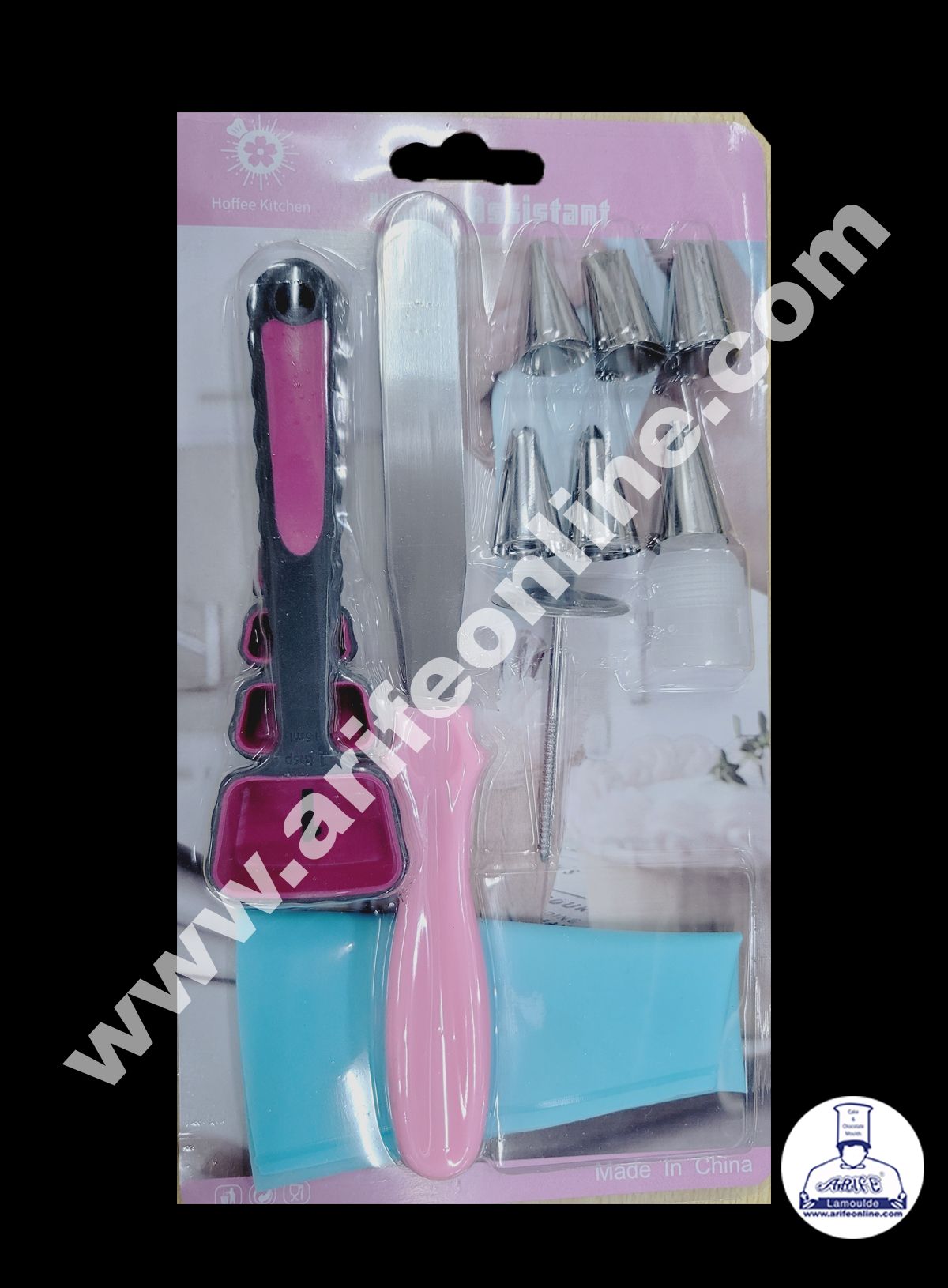 Cake Decor 6 Pcs Nozzle, 1 Coupler, 1 Rose Nail, 1 Piping Bag, 1 Palette Knife & 4 Measuring Spoons Set Pastry Tips Cupcake Cake Decorating Nozzle