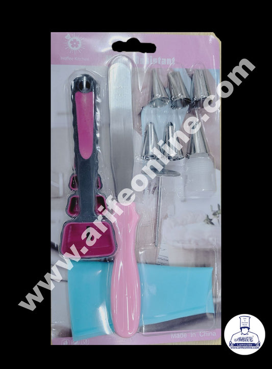 Cake Decor 6 Pcs Nozzle, 1 Coupler, 1 Rose Nail, 1 Piping Bag, 1 Palette Knife & 4 Measuring Spoons Set Pastry Tips Cupcake Cake Decorating Nozzle