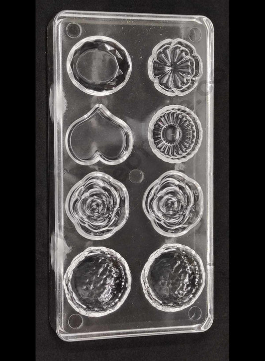 Cake Decor 8 Cavity Heart Round Rose Mix Shape Small Polycarbonate Chocolate Mould